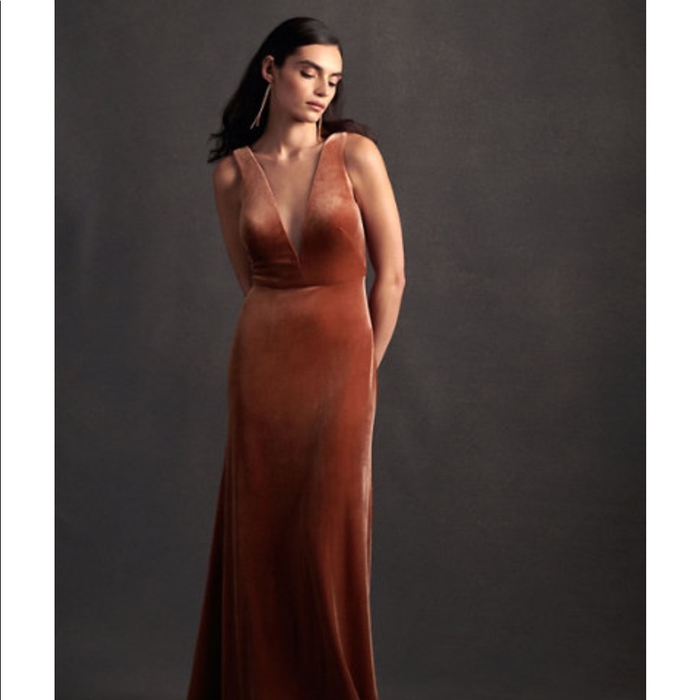 Jenny Yoo Logan Velvet Maxi Dress English Rose Color Size 2